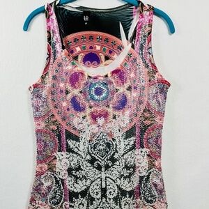 Love Tease Stunning Sequin Tank Tap Women's Medium Tattoo pattern EUC
